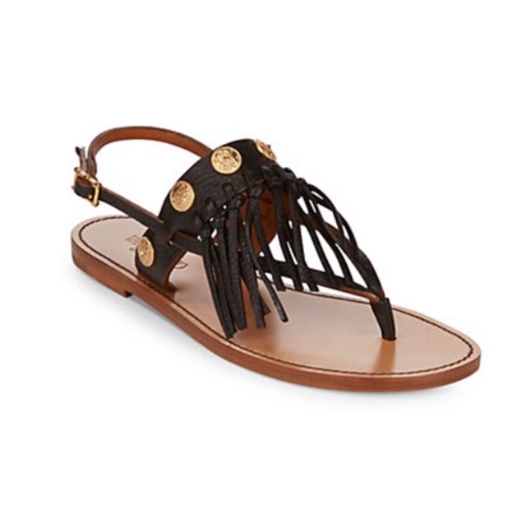 Valentino Garavani Black Fringe Gold Flat Sandal🖤